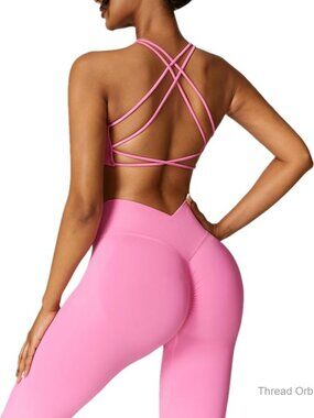 Seamless Strappy Sports Bra High Waist Leggings Gym Set Medium